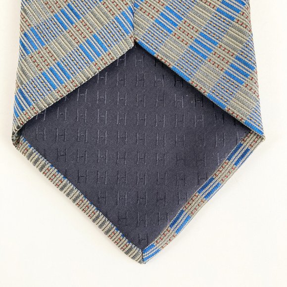 Hermès Paris Blue Check Pattern Silk Tie for Men - Picture 5 of 9
